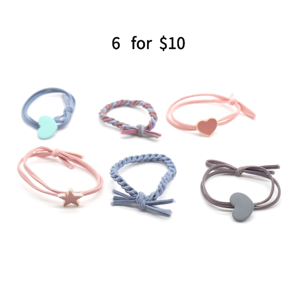 CUTE pink and blue hair tie 6 pces